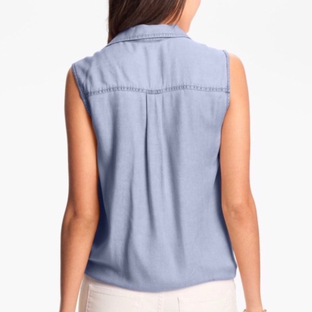 Soft Chambray Sleeveless Button Down - image 5